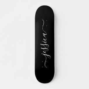 Elegant black white script name  skateboard