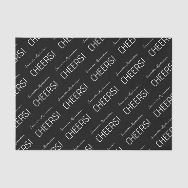 Elegant Black White Script  Name Tissue Paper (Front)