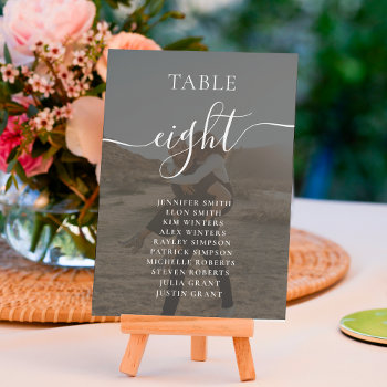 Elegant Black White Script Names Photos Wedding Table Number by girly_trend at Zazzle
