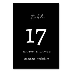Elegant Black & White Script Personalized Table Number