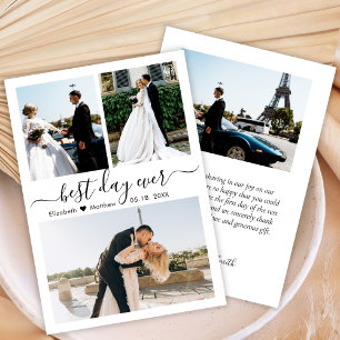 Elegant Black White Script Photo Collage Wedding   Thank You Card