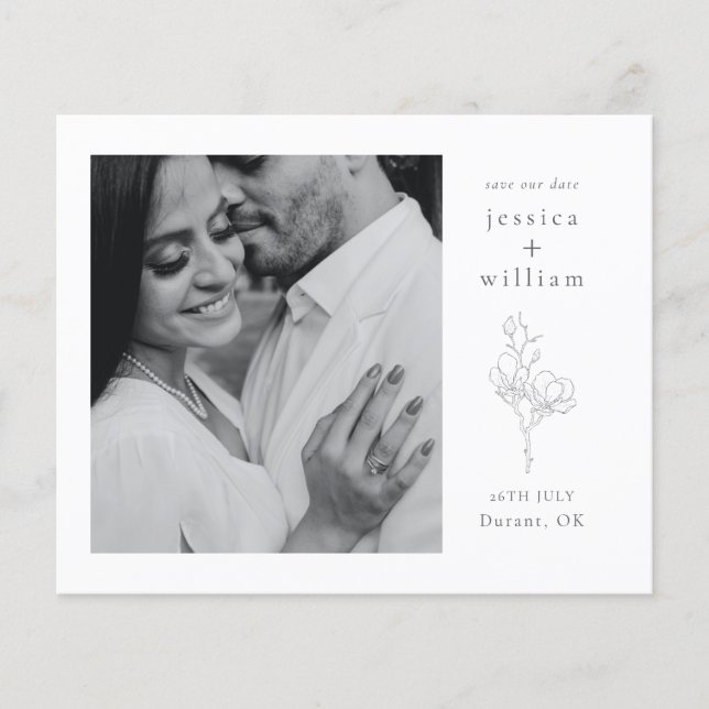 Elegant Black & White Script Photo Save The Date (Front)