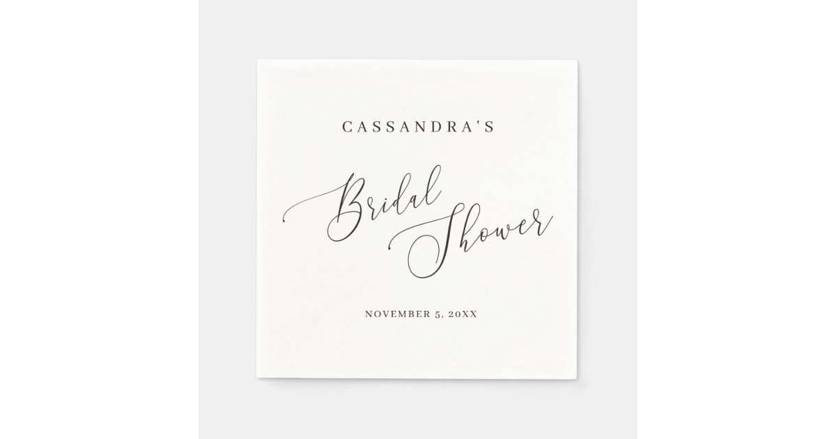 Elegant Black White Script Simple Bridal Shower Napkins | Zazzle