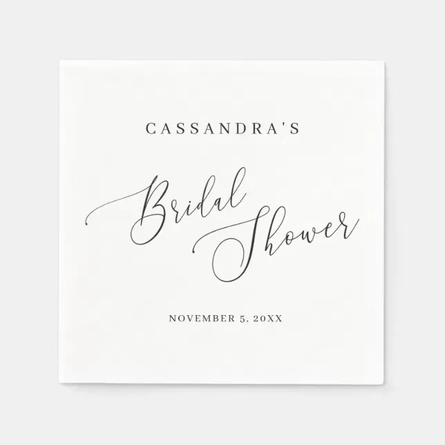 Elegant Black White Script Simple Bridal Shower Napkins | Zazzle
