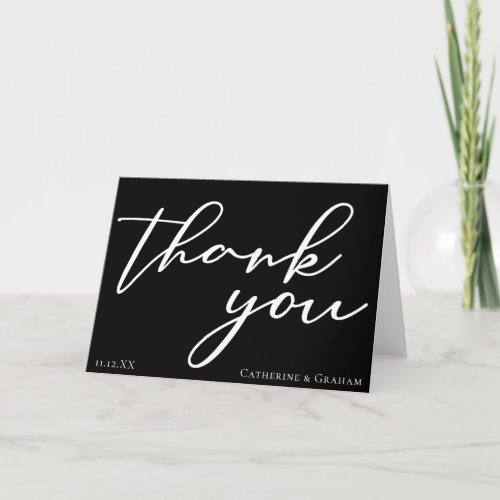 Elegant Black White Script Simple Modern Wedding Thank You Card