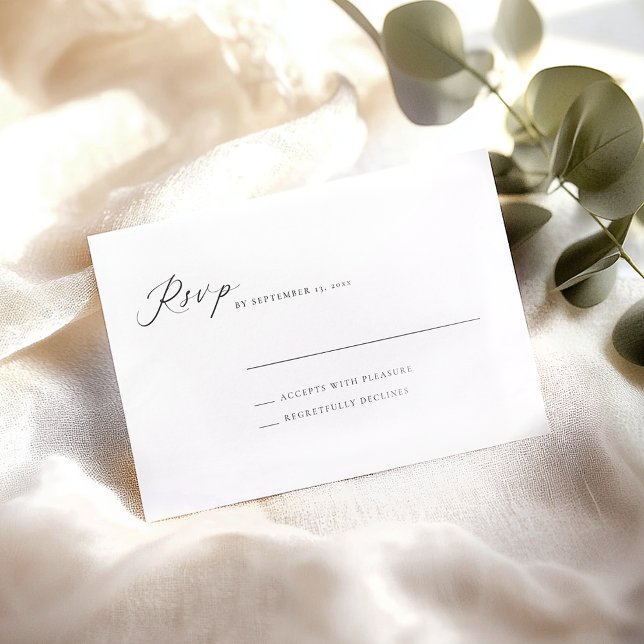 Elegant Black White Script Simple Wedding  RSVP Card (Creator Uploaded)
