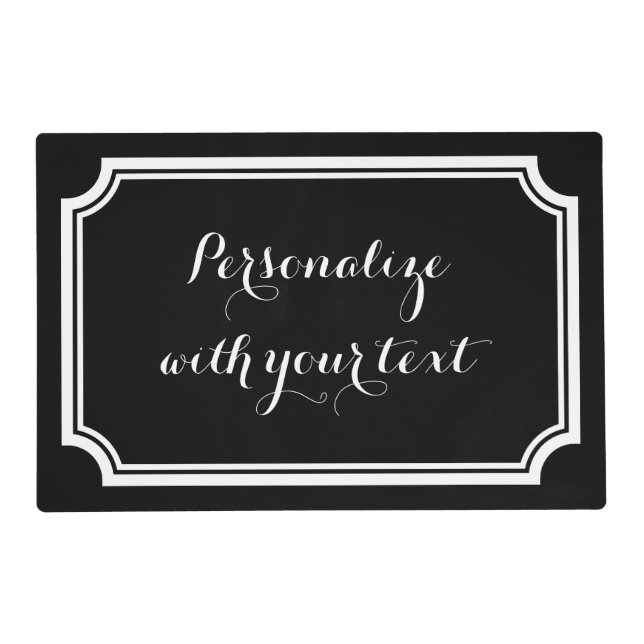 Elegant black & white script typography laminated placemat (Front)
