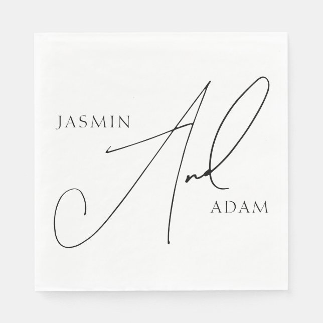 Elegant Black White Script Typography Wedding Napkins (Front)