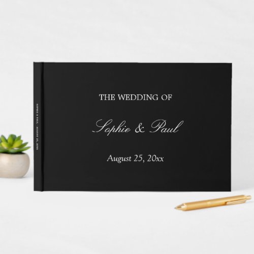 Elegant Black White Script Wedding Guest Book