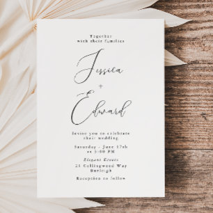 Elegant Black & White Script Wedding Invitation