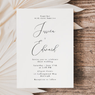 Elegant Black & White Script Wedding Invitation