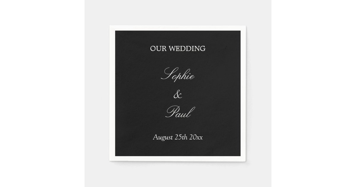 Elegant Black White Script Wedding Napkins | Zazzle