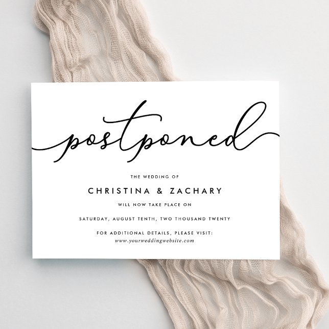 Elegant Black & White Script Wedding Postponement Announcement (Creator Uploaded)