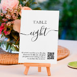 Elegant black white script wedding QR code Table Number<br><div class="desc">Elegant black white script wedding table number,  with QR code to scan for your guests to share their photos,  add your photo at the back for a wedding keep sake.</div>