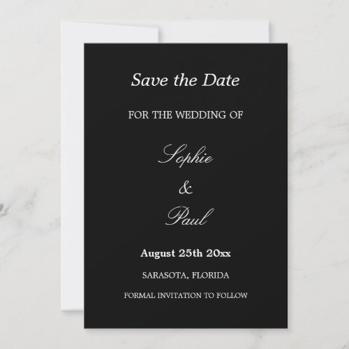 Elegant Black White Script Wedding Save the Date