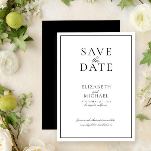 Elegant Black  White Script Wedding Save the Date Invitation