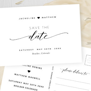 Elegant Black & White Script Wedding Save The Date Postcard
