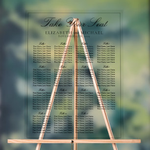 Elegant Black & White Script Wedding Seating Acrylic Sign