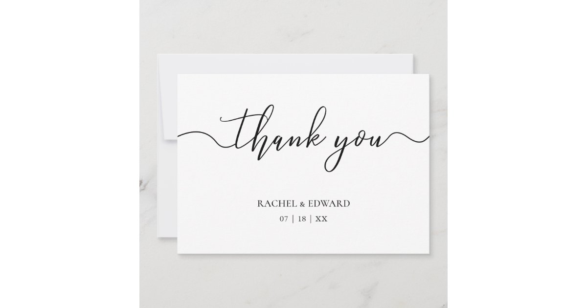 Elegant Black & White Script Wedding Thank You Card | Zazzle