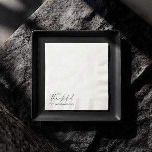 Elegant Black&White Scripted Thankful Thanksgiving Napkins