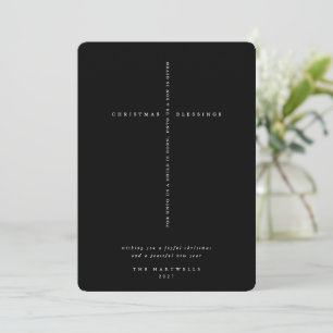 Elegant Black + White Scripture Cross  Holiday Card