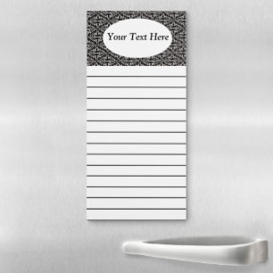 Elegant Black White Scrolled Damask Lines Magnetic Notepad