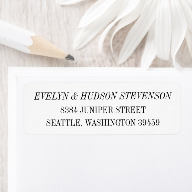 Elegant Black White Serif Wedding Return Address Label (Insitu)