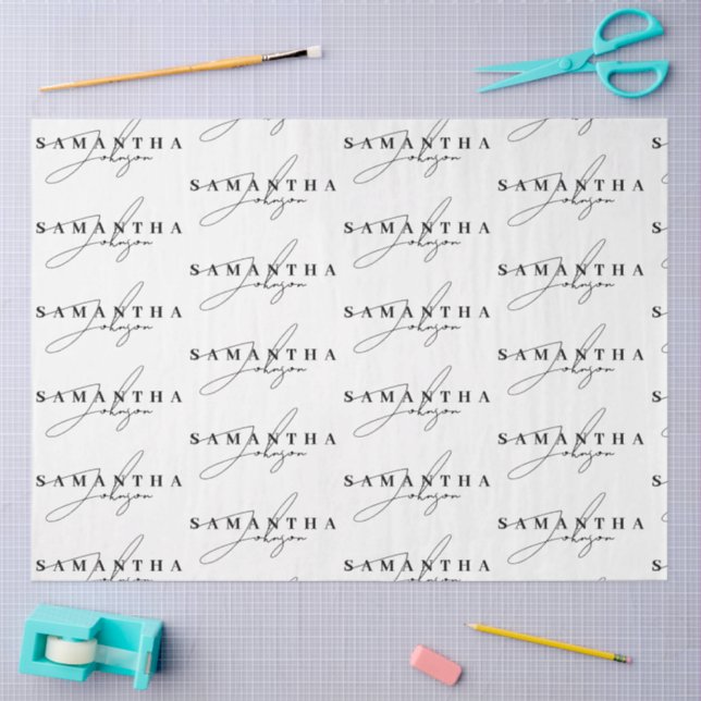 Elegant Black & White Signature Script  Tissue Paper (Craft)