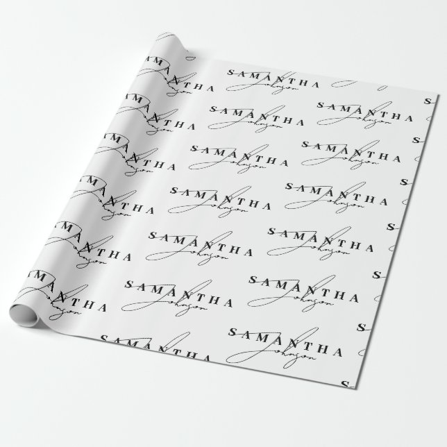 Elegant Black & White Signature Script  Wrapping Paper (Unrolled)