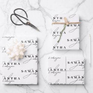 Elegant Black & White Signature Script  Wrapping Paper Sheets