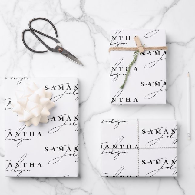 Elegant Black & White Signature Script  Wrapping Paper Sheets (Front)