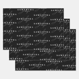 Elegant Black & White Signature Script Wrapping Paper Sheets