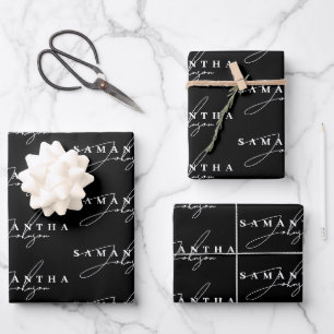 Elegant Black & White Signature Script Wrapping Paper Sheets