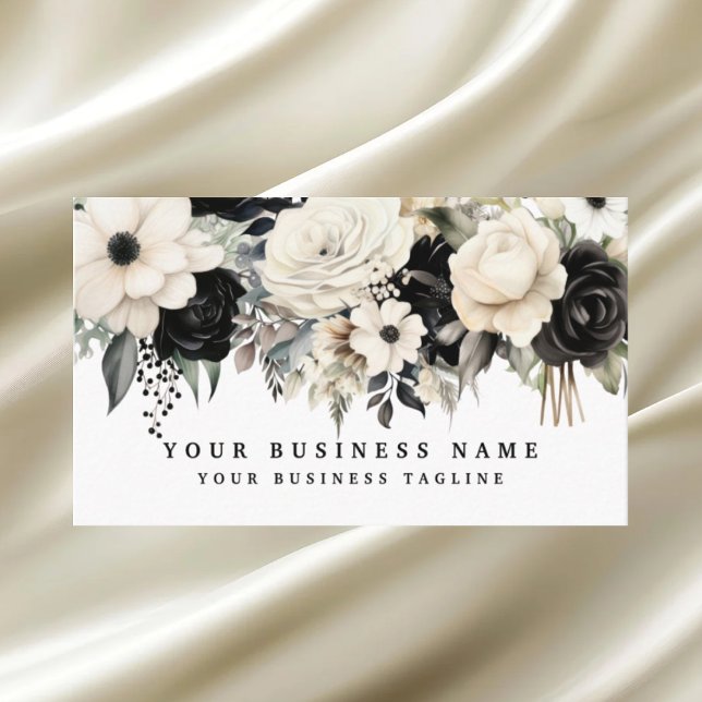 Elegant Black White Silver Flowers Business Cards (Creator Uploaded)