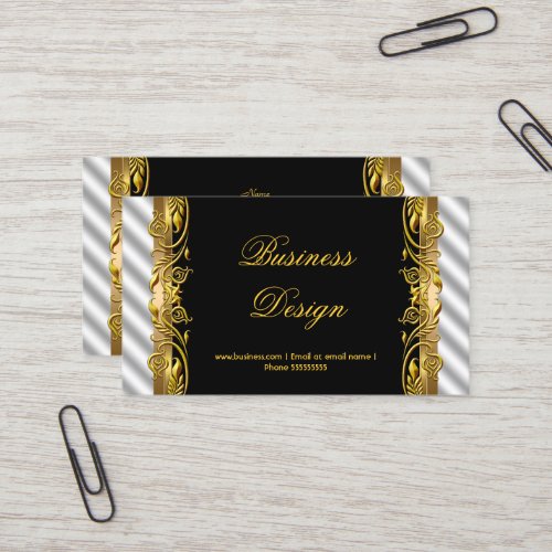 Elegant Black White Silver Gold Floral Ripple Business Card