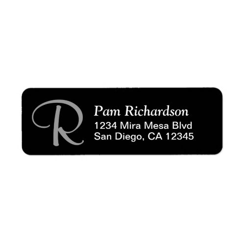 Elegant Black White Silver Monogram Return Address Label