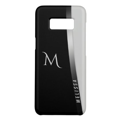 Elegant black white silver, name and monogram Case-Mate samsung galaxy s8 case