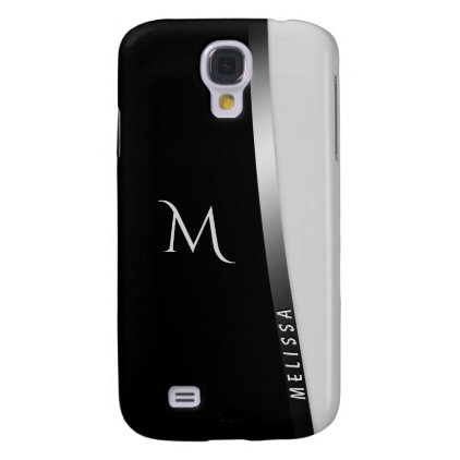 Elegant black white silver, name and monogram galaxy s4 case