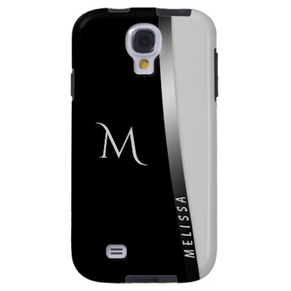 Elegant black white silver, name and monogram galaxy s4 case