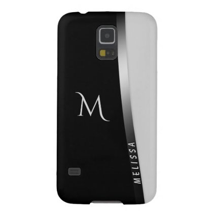 Elegant black white silver, name and monogram galaxy s5 cover