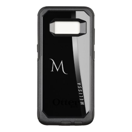 Elegant black white silver, name and monogram OtterBox commuter samsung galaxy s8 case