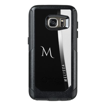Elegant black white silver, name and monogram OtterBox samsung galaxy s7 case