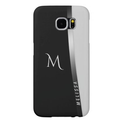 Elegant black white silver, name and monogram samsung galaxy s6 case