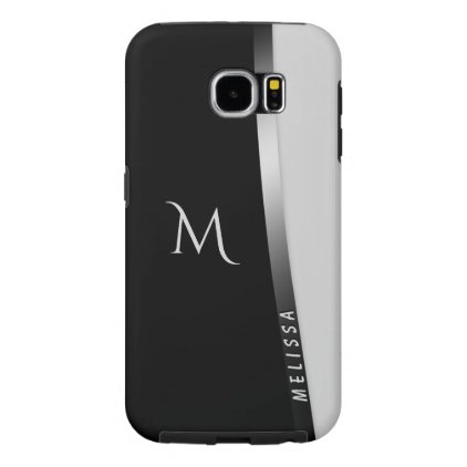 Elegant black white silver, name and monogram samsung galaxy s6 case