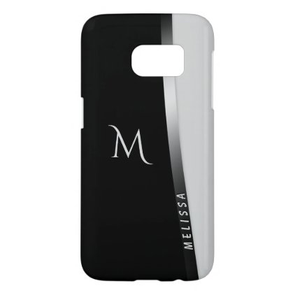 Elegant black white silver, name and monogram samsung galaxy s7 case