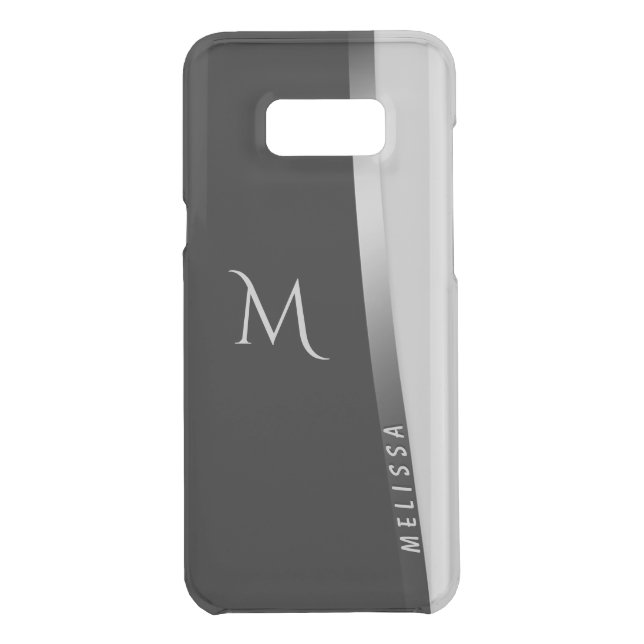 Elegant black white silver, name and monogram uncommon samsung galaxy case (Back)