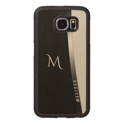 Elegant black white silver, name and monogram wood phone case