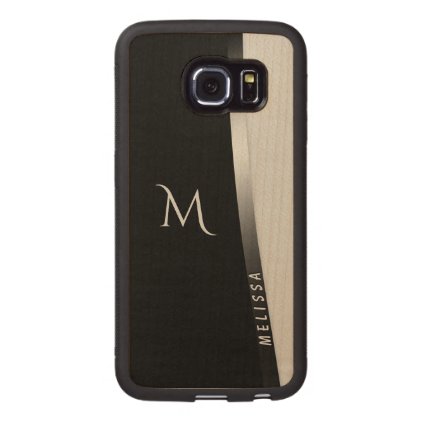 Elegant black white silver, name and monogram wood phone case