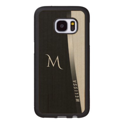 Elegant black white silver, name and monogram wood samsung galaxy s7 case