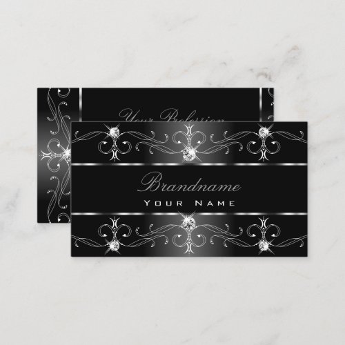 Elegant Black White Silver Ornate Borders Stylish Business Card